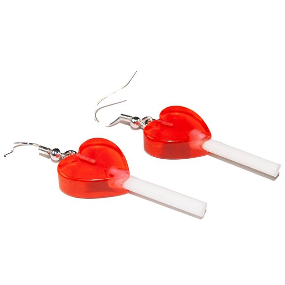 3=$25 Lollipop Heart Earrings Red Clear Resin Lightweight Hypoallergenic 925 - Picture 2 of 4
